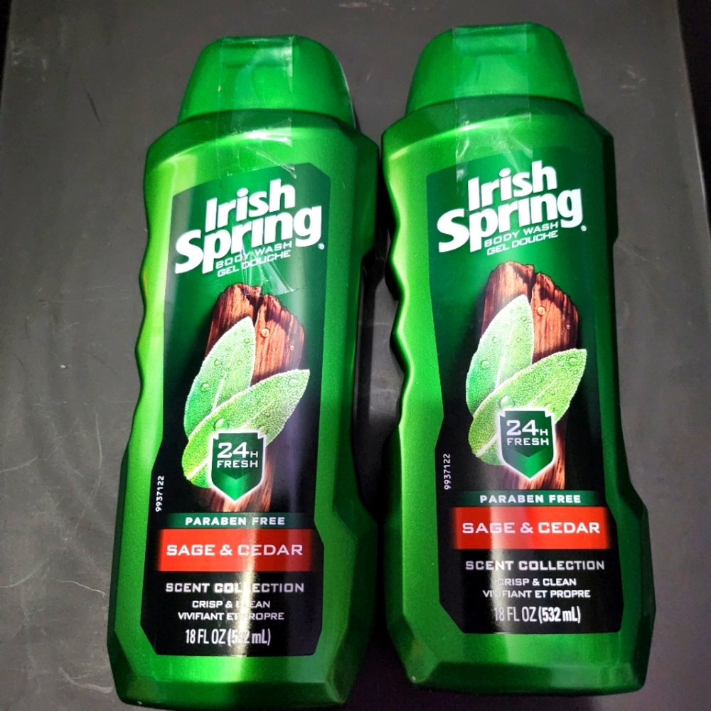 Lot of Two  (2) Irish Spring Body Wash, Sage and Cedar - 18 fluid oz each